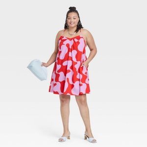 Women's Plus Size Sleeveless Cross Back Woven Dress - Ava & Viv™ Neon Red, 2XL